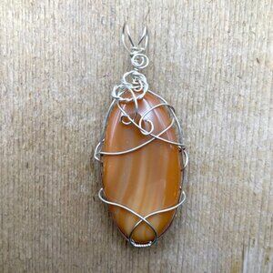 Dreamsicle Agate Wire Wrapped Statement Piece Necklace Pendant